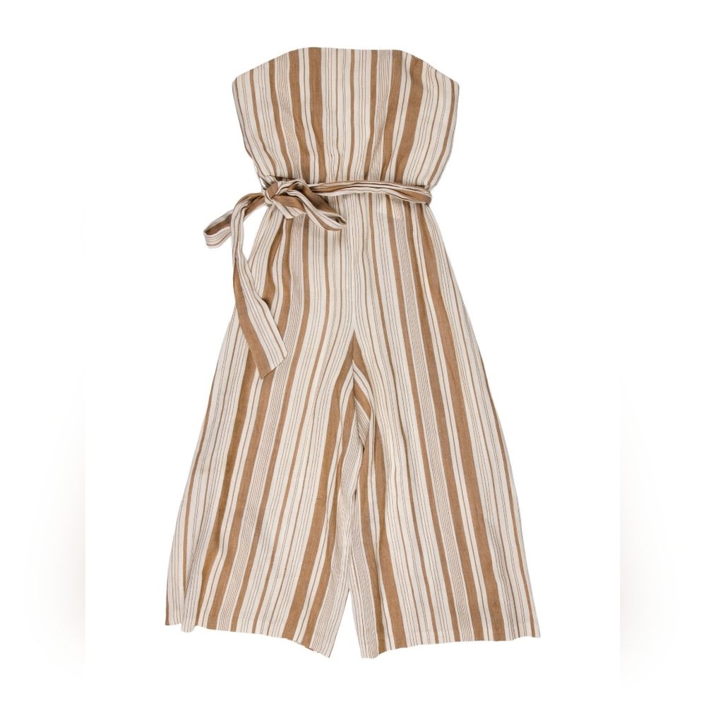 Alice + Olivia Luci Spaghetti Strap Stripe Lenin Blend Jumpsuit